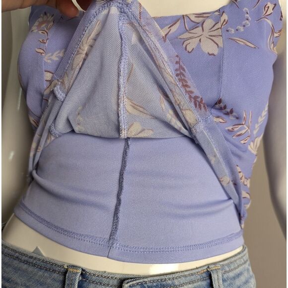 Bar III Floral tank top purple button front mesh size xsmall - Picture 4 of 8